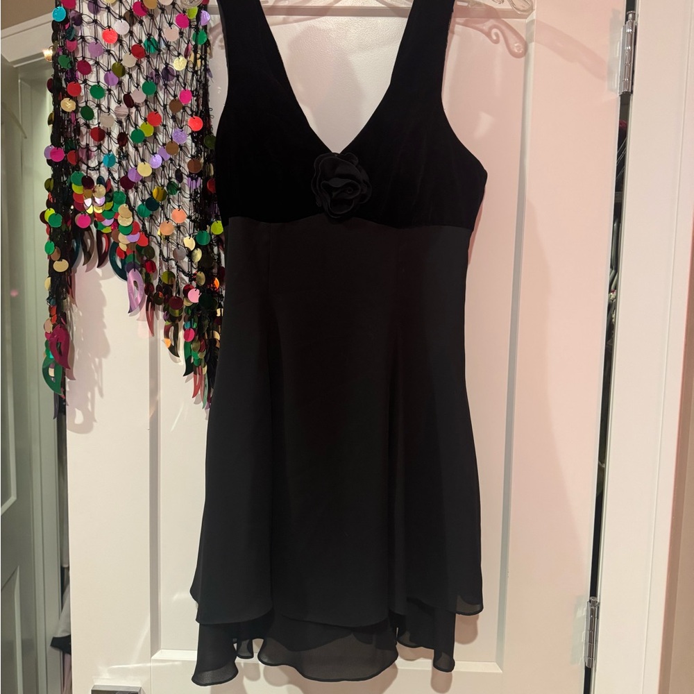 Vintage rosette black velvet mini dress